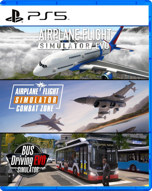 Carátula de Airplane Flight Simulator : EVO & Combat Zone + Bus Driving Simulator : EVO Bundle - PS5